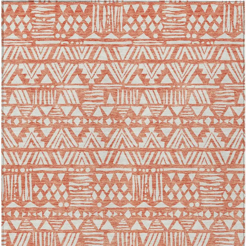 Coral And Ivory Southwestern Washable Indoor Outdoor Area Rug Photo 6