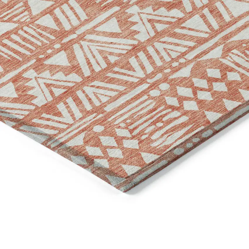 Coral And Ivory Southwestern Washable Indoor Outdoor Area Rug Photo 4