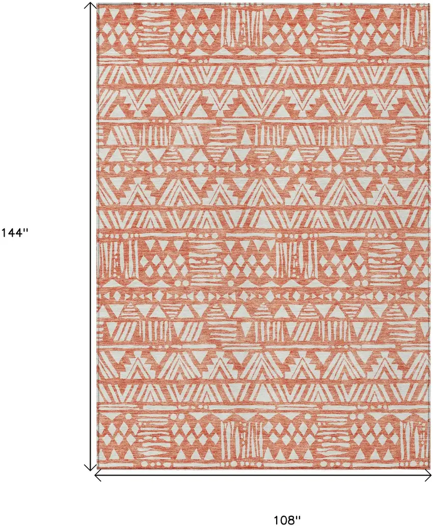 Coral And Ivory Southwestern Washable Indoor Outdoor Area Rug Photo 3