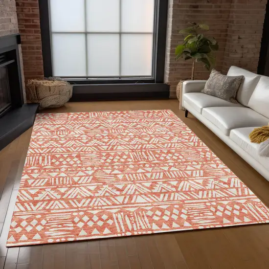 Coral And Ivory Southwestern Washable Indoor Outdoor Area Rug Photo 9