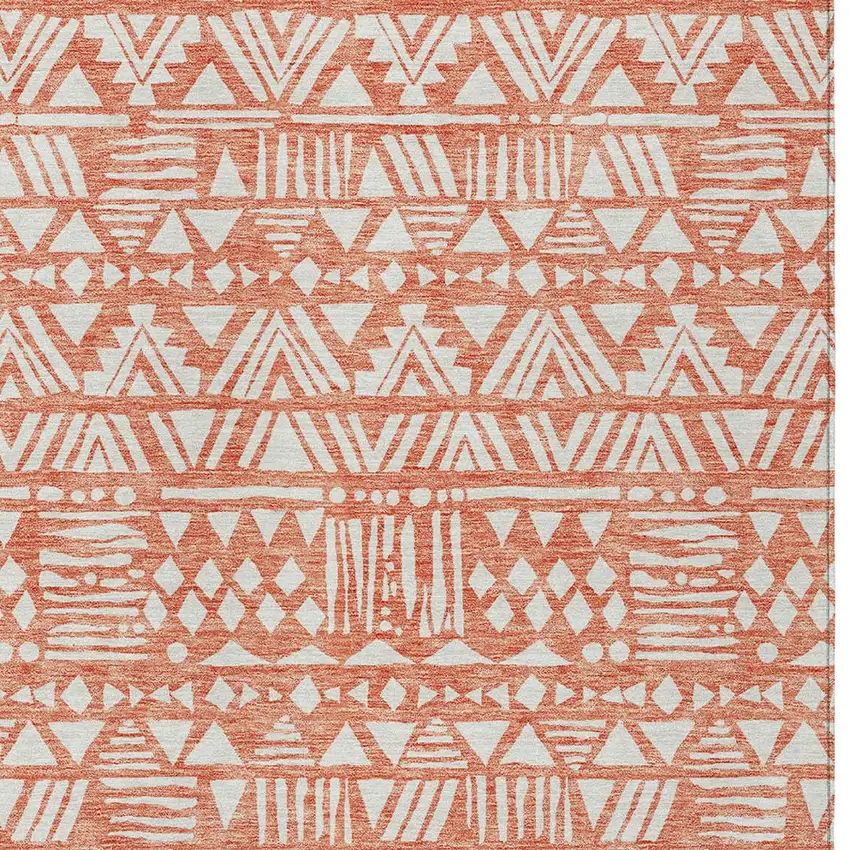 Coral And Ivory Southwestern Washable Indoor Outdoor Area Rug Photo 6