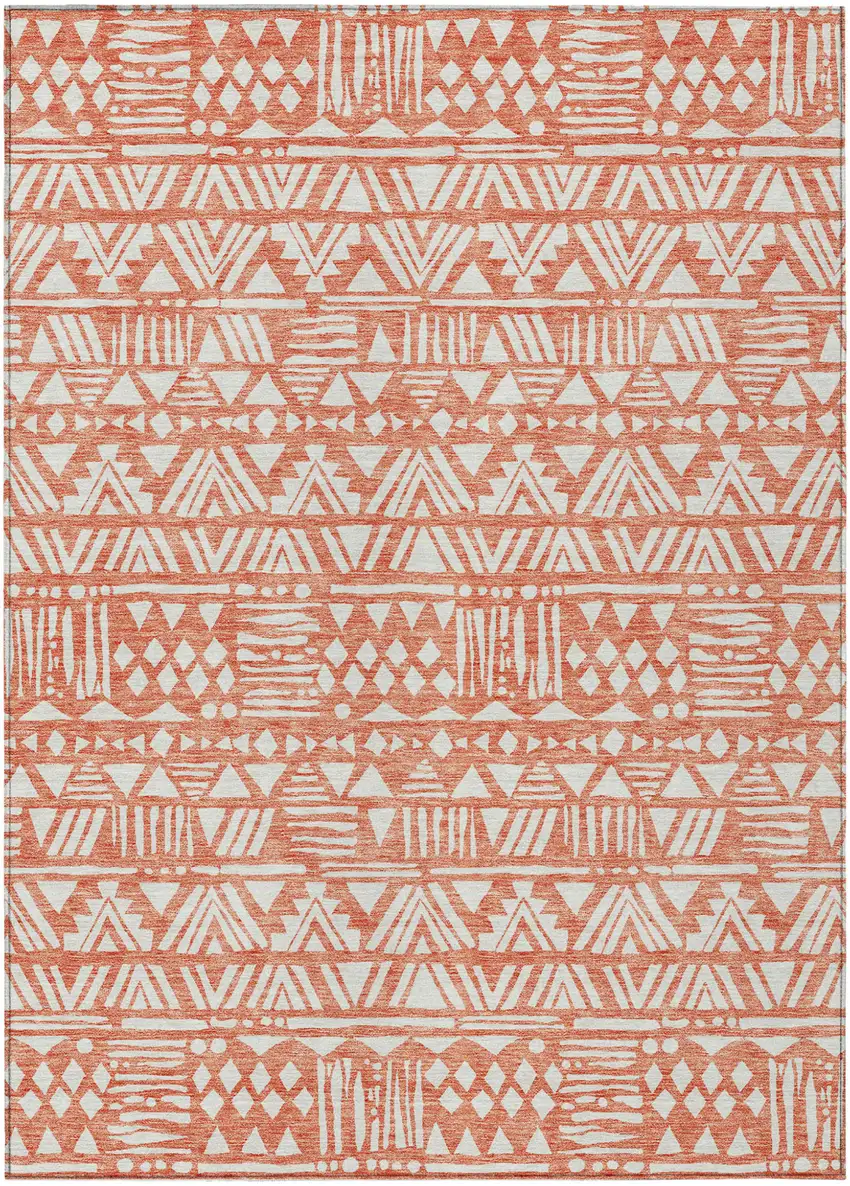Coral And Ivory Southwestern Washable Indoor Outdoor Area Rug Photo 2
