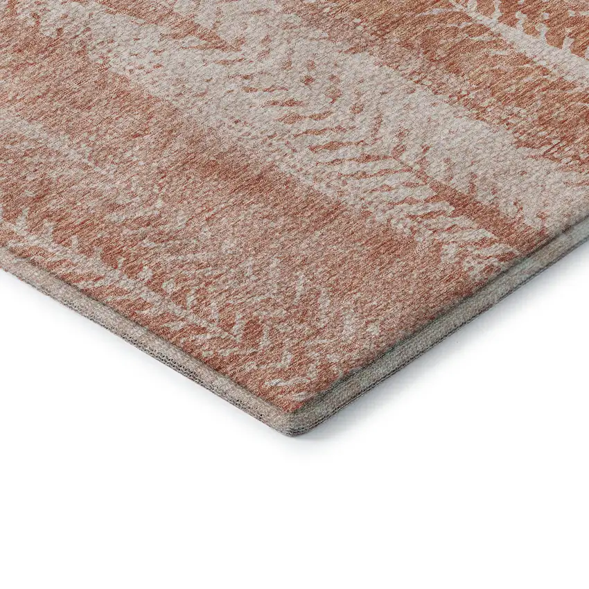 Coral And Ivory Striped Washable Area Rug With UV Protection Photo 8