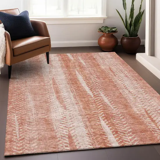Coral And Ivory Striped Washable Area Rug With UV Protection Photo 5