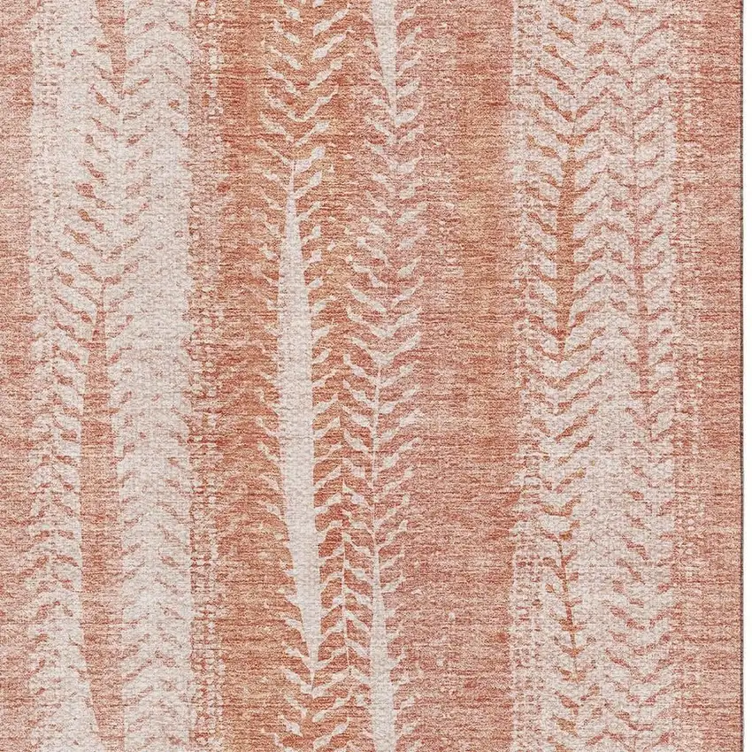 Coral And Ivory Striped Washable Area Rug With UV Protection Photo 3