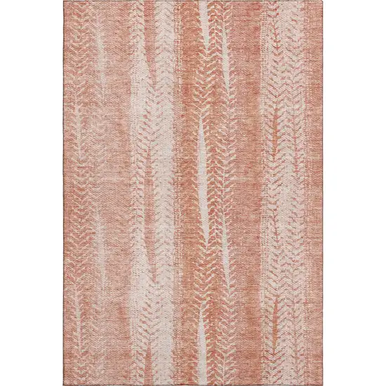 Coral And Ivory Striped Washable Area Rug With UV Protection Photo 1