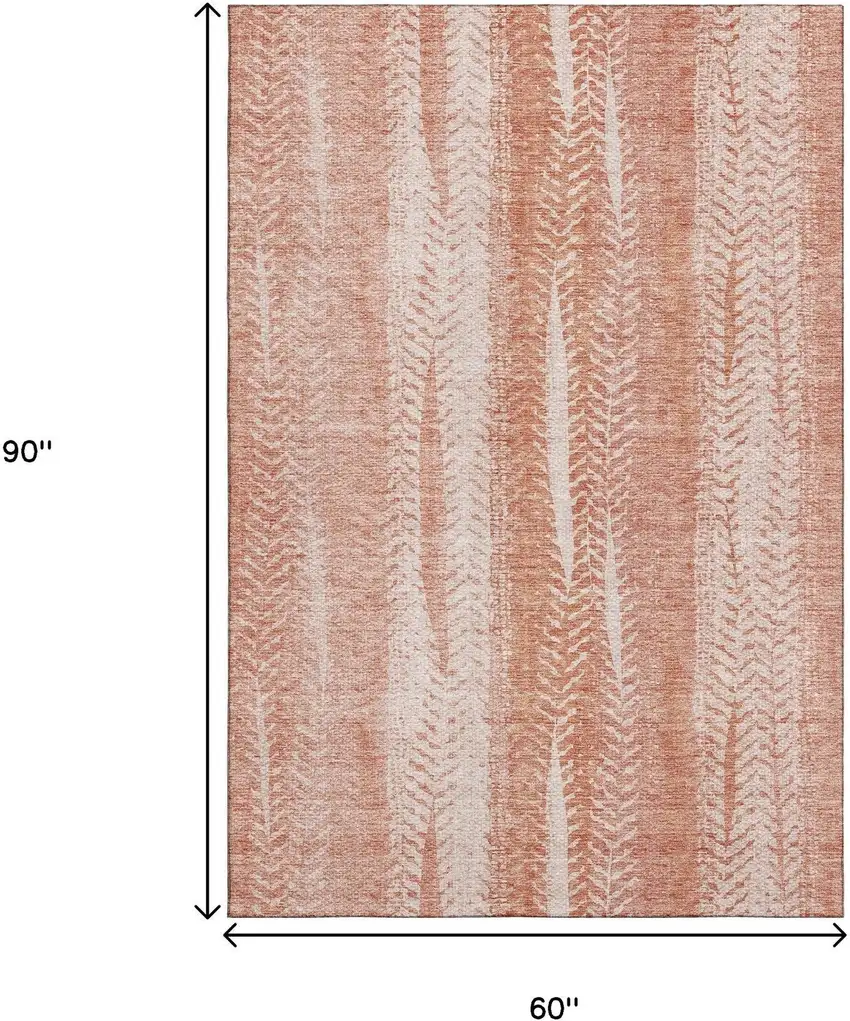 Coral And Ivory Striped Washable Area Rug With UV Protection Photo 3