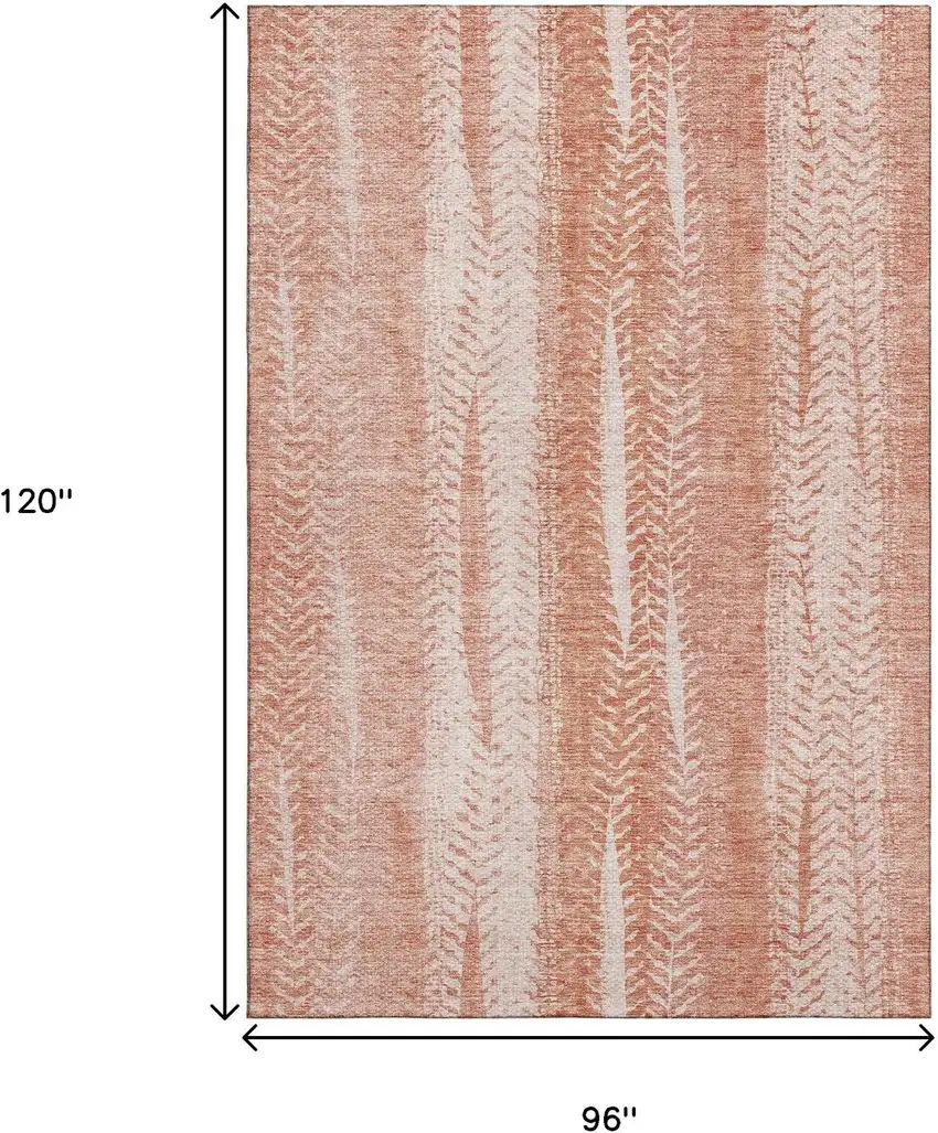 Coral And Ivory Striped Washable Area Rug With UV Protection Photo 3