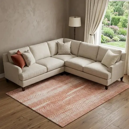 Coral And Ivory Striped Washable Area Rug With UV Protection Photo 1