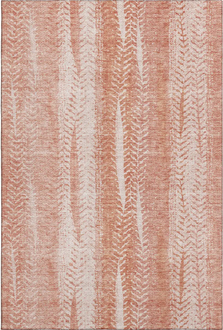 Coral And Ivory Striped Washable Area Rug With UV Protection Photo 2