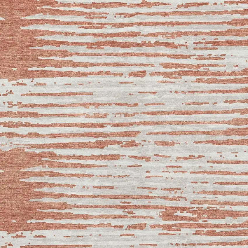 Coral And Ivory Striped Washable Area Rug With UV Protection Photo 3
