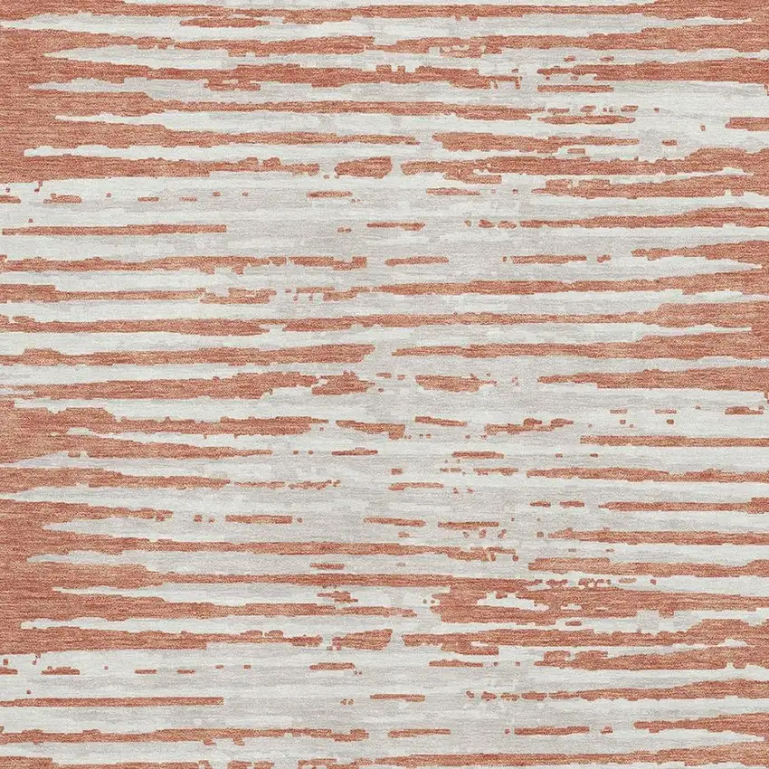 Coral And Ivory Striped Washable Area Rug With UV Protection Photo 3