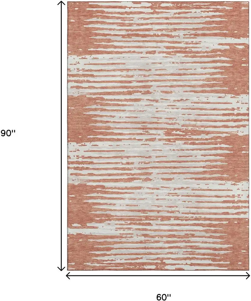 Coral And Ivory Striped Washable Area Rug With UV Protection Photo 9