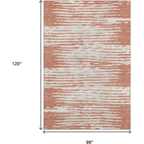 Coral And Ivory Striped Washable Area Rug With UV Protection Photo 9