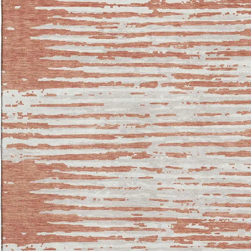 Coral And Ivory Striped Washable Area Rug With UV Protection Photo 3