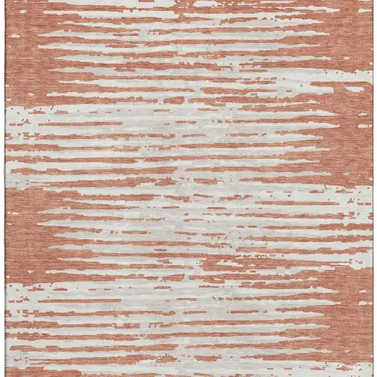 Coral And Ivory Striped Washable Area Rug With UV Protection Photo 4