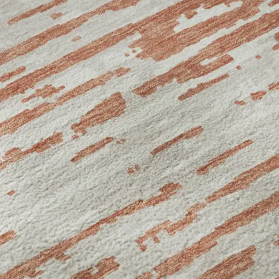 Coral And Ivory Striped Washable Area Rug With UV Protection Photo 8