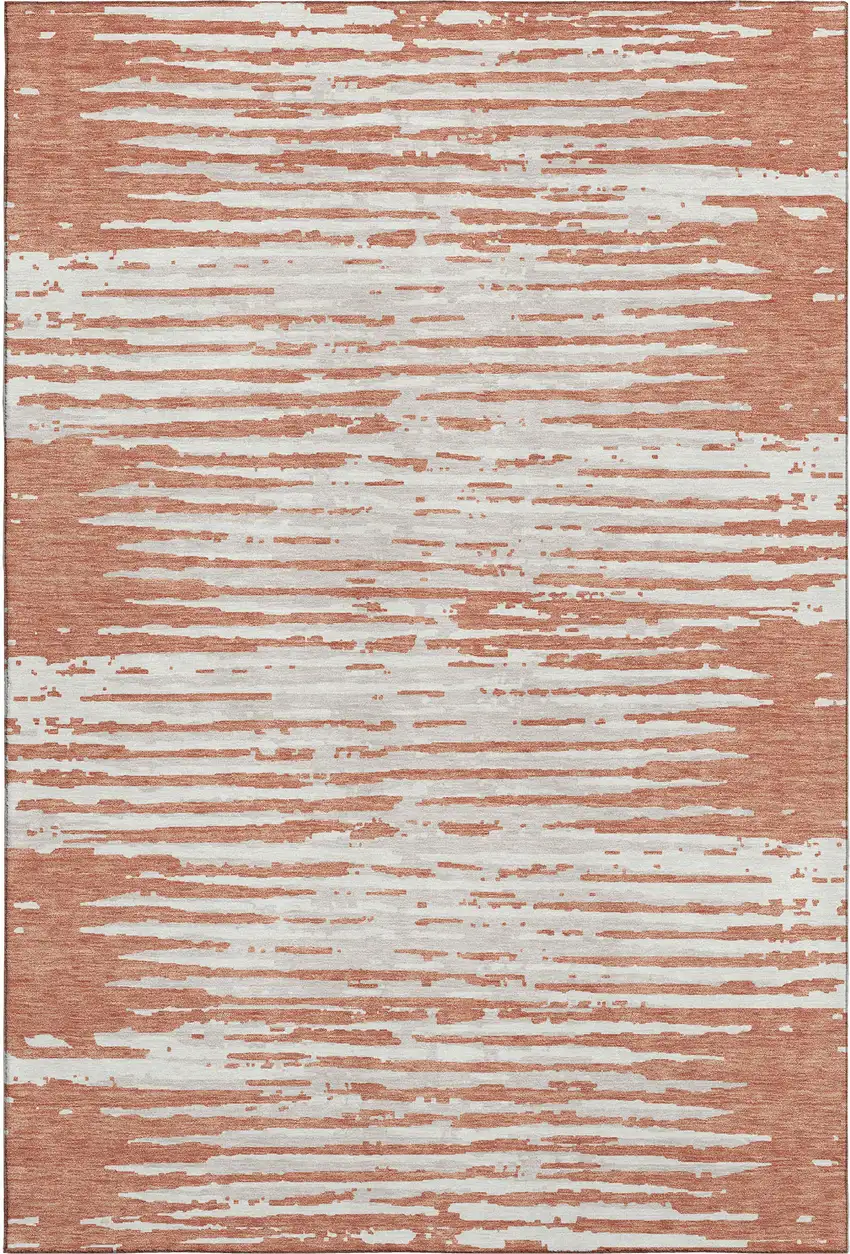 Coral And Ivory Striped Washable Area Rug With UV Protection Photo 1