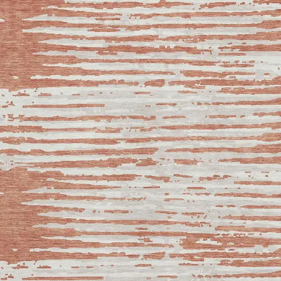 Coral And Ivory Striped Washable Area Rug With UV Protection Photo 3