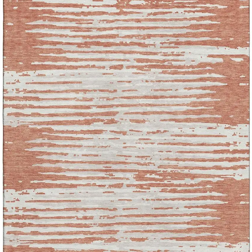 Coral And Ivory Striped Washable Area Rug With UV Protection Photo 4