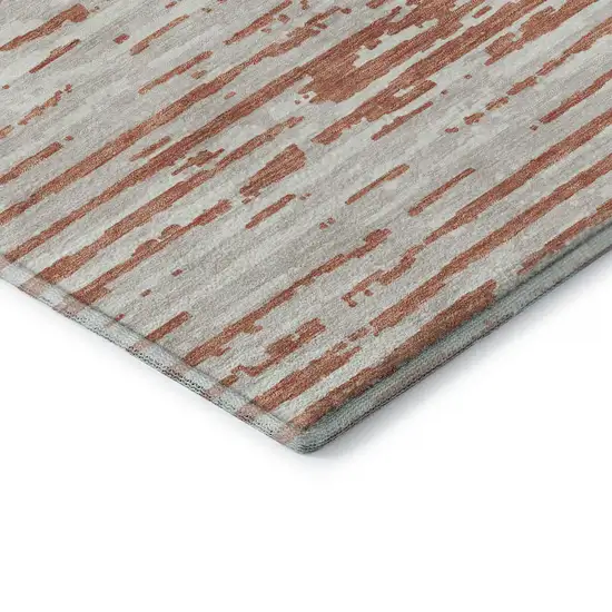 Coral And Ivory Striped Washable Area Rug With UV Protection Photo 8