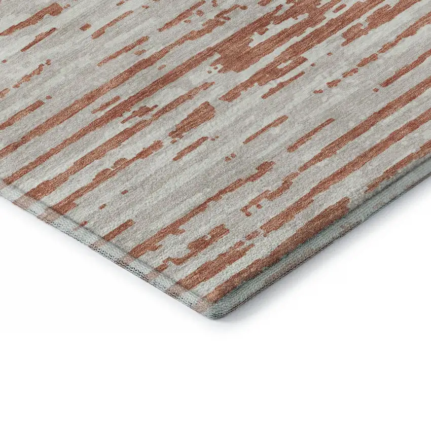 Coral And Ivory Striped Washable Area Rug With UV Protection Photo 8