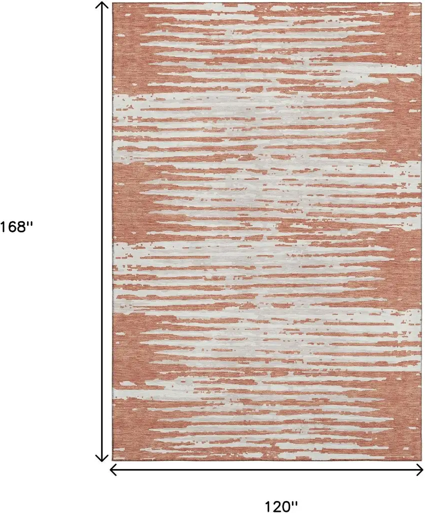 Coral And Ivory Striped Washable Area Rug With UV Protection Photo 9