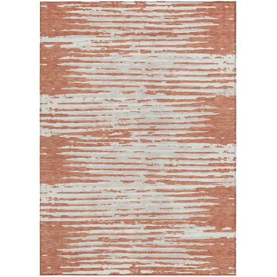 Coral And Ivory Striped Washable Indoor Outdoor Area Rug Photo 7