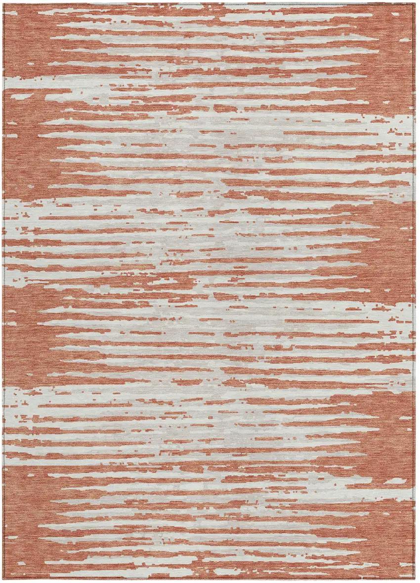 Coral And Ivory Striped Washable Indoor Outdoor Area Rug Photo 7
