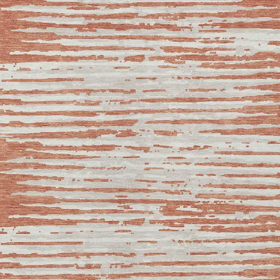 Coral And Ivory Striped Washable Indoor Outdoor Area Rug Photo 6