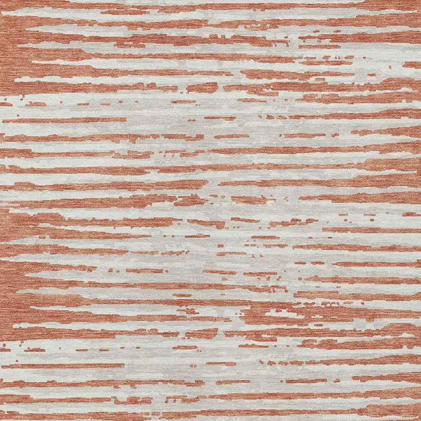 Coral And Ivory Striped Washable Indoor Outdoor Area Rug Photo 6