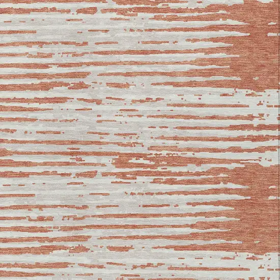 Coral And Ivory Striped Washable Indoor Outdoor Area Rug Photo 6