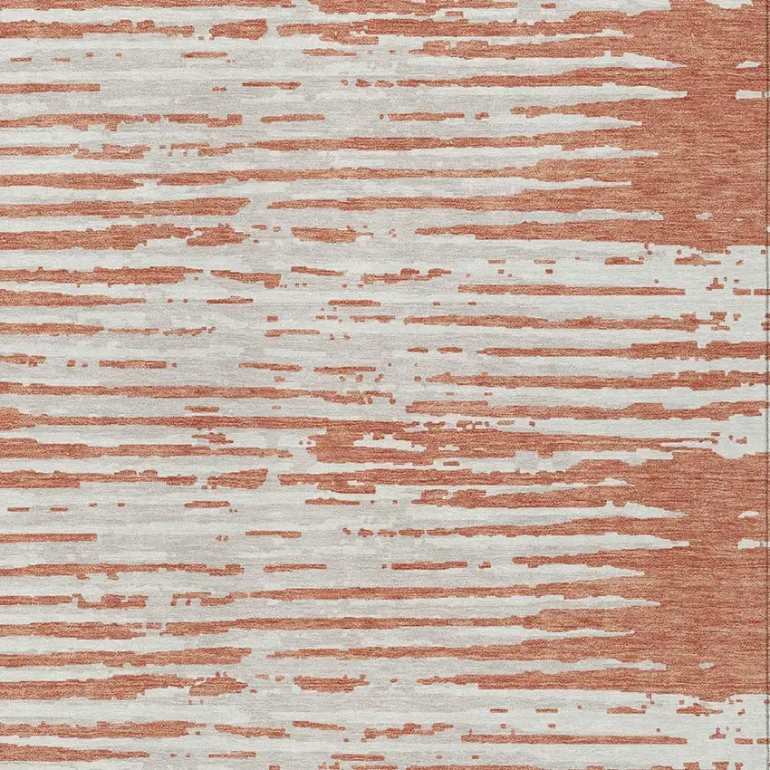 Coral And Ivory Striped Washable Indoor Outdoor Area Rug Photo 6