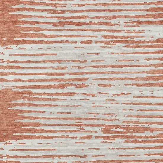 Coral And Ivory Striped Washable Indoor Outdoor Area Rug Photo 6