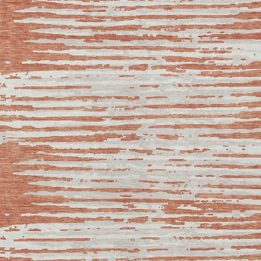Coral And Ivory Striped Washable Indoor Outdoor Area Rug Photo 6
