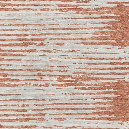 Coral And Ivory Striped Washable Indoor Outdoor Area Rug Photo 6