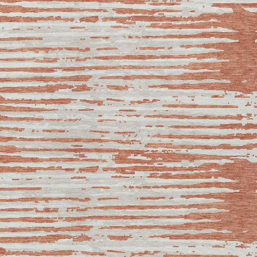 Coral And Ivory Striped Washable Indoor Outdoor Area Rug Photo 6