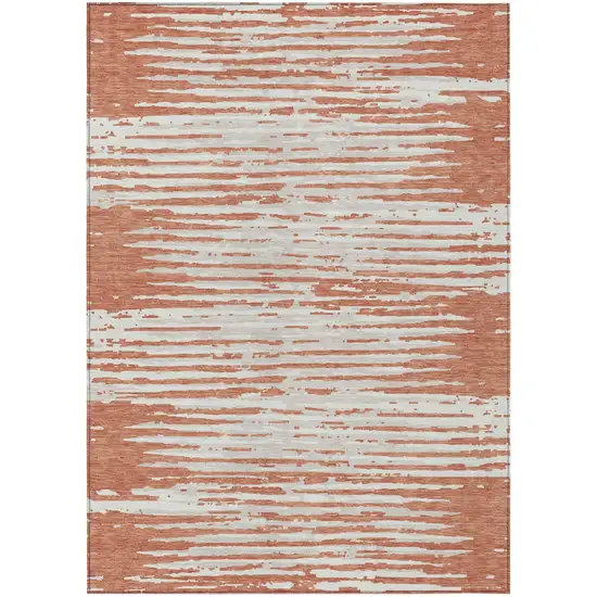 Coral And Ivory Striped Washable Indoor Outdoor Area Rug Photo 2