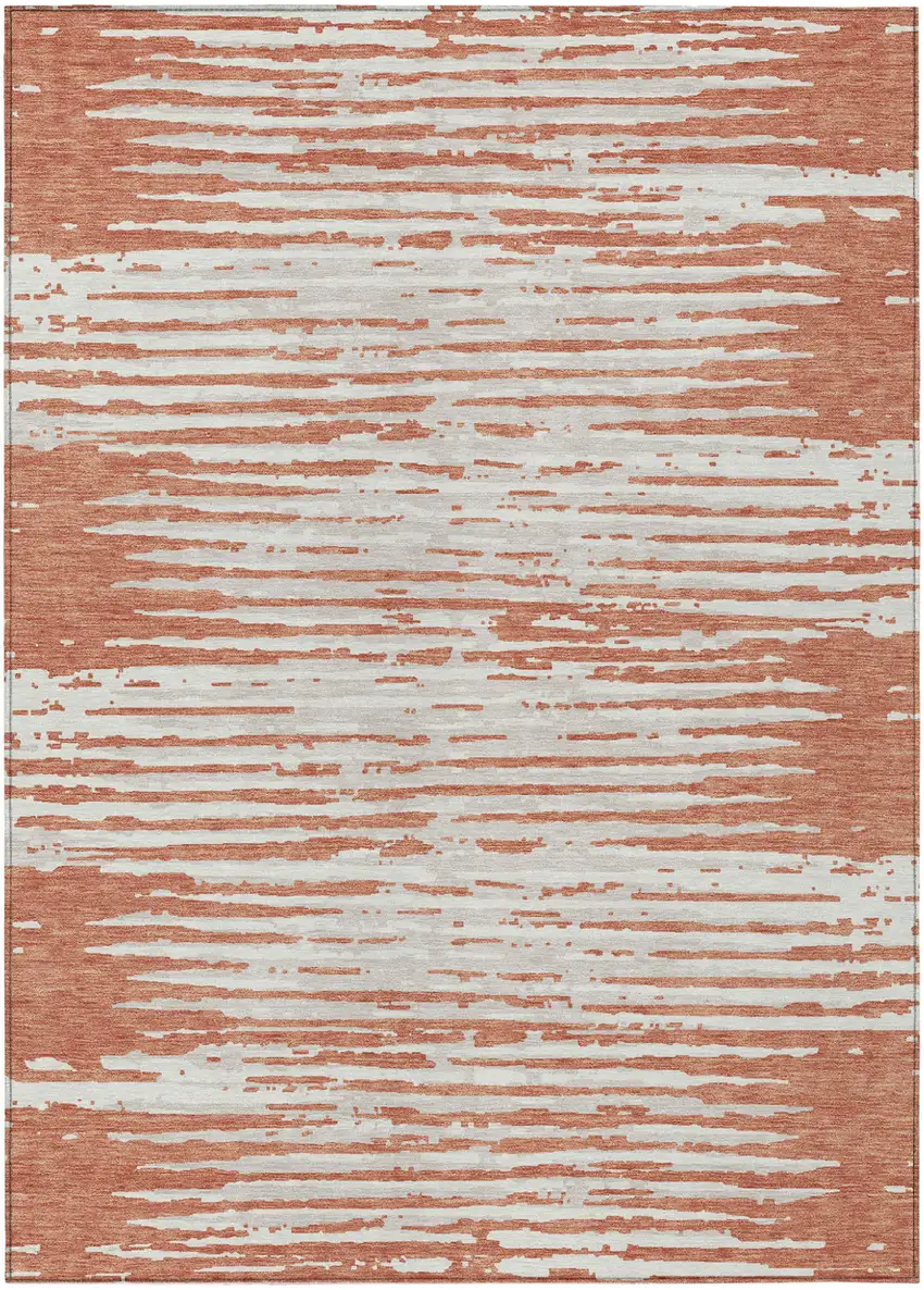 Coral And Ivory Striped Washable Indoor Outdoor Area Rug Photo 2