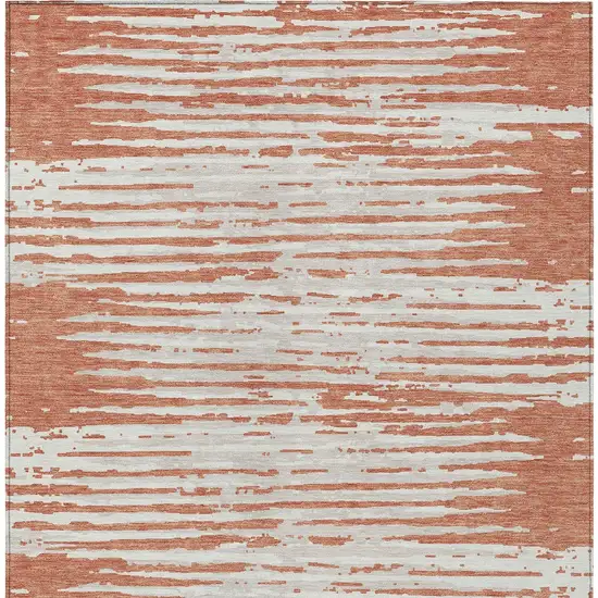 Coral And Ivory Striped Washable Indoor Outdoor Area Rug Photo 7