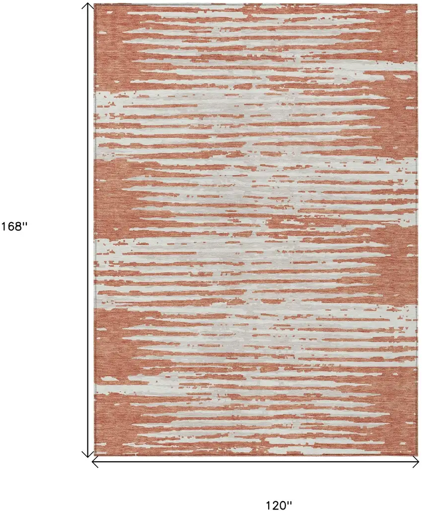 Coral And Ivory Striped Washable Indoor Outdoor Area Rug Photo 3