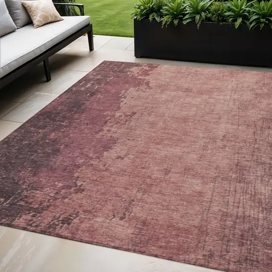 Coral And Mauve Abstract Washable Indoor Outdoor Area Rug Photo 1