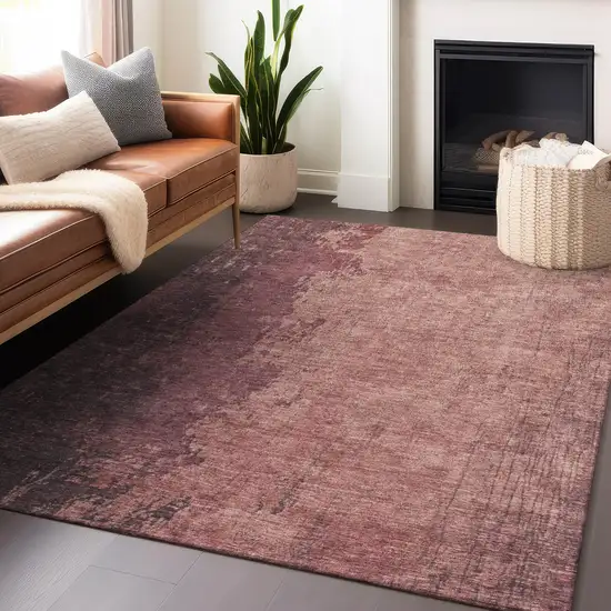 Coral And Mauve Abstract Washable Indoor Outdoor Area Rug Photo 6