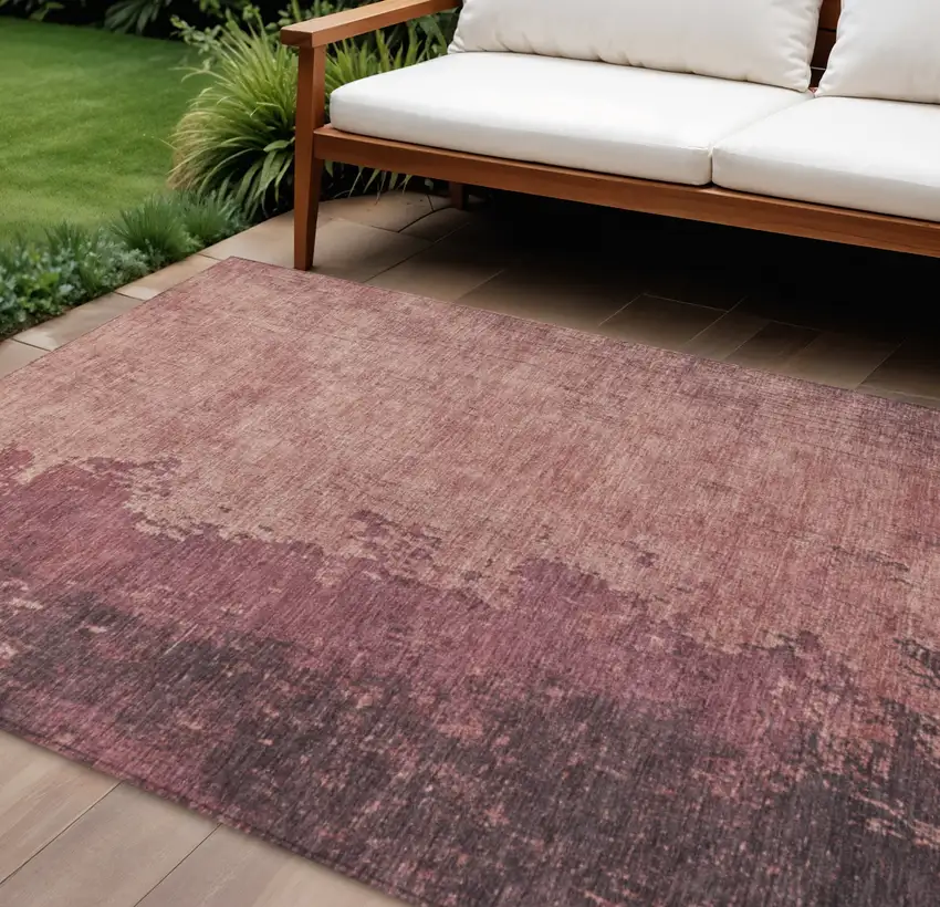 Coral And Mauve Abstract Washable Indoor Outdoor Area Rug Photo 2