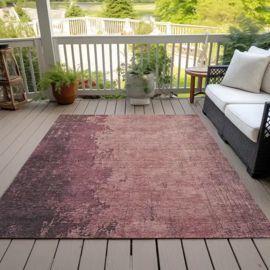 Coral And Mauve Abstract Washable Indoor Outdoor Area Rug Photo 7
