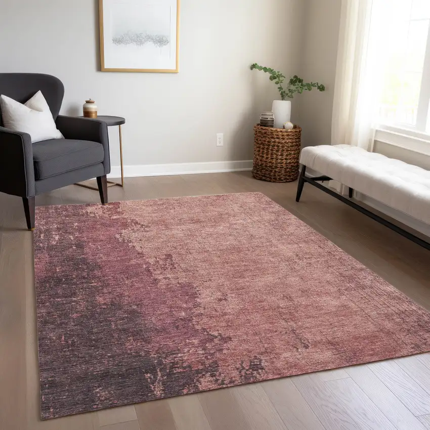 Coral And Mauve Abstract Washable Indoor Outdoor Area Rug Photo 6