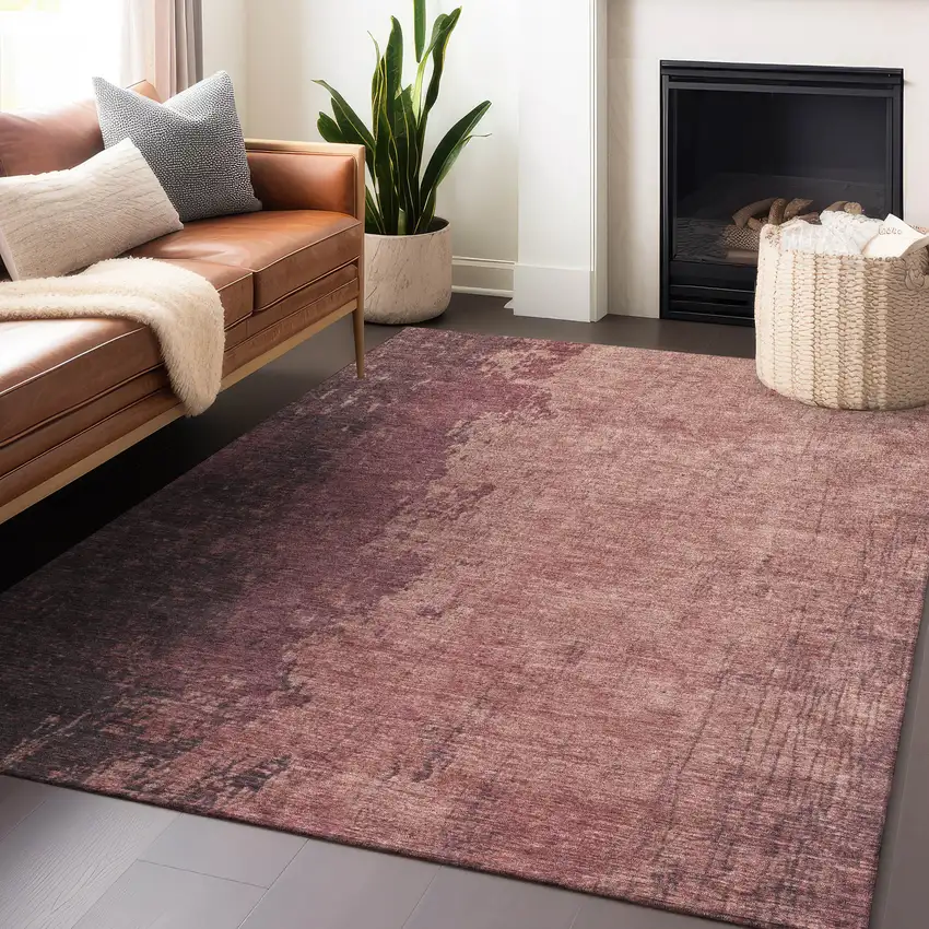 Coral And Mauve Abstract Washable Indoor Outdoor Area Rug Photo 5