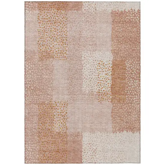 Coral And Orange Abstract Washable Indoor Outdoor Area Rug Photo 3