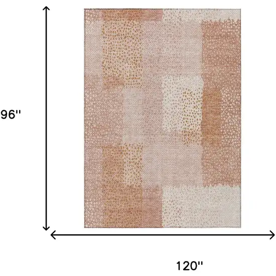 Coral And Orange Abstract Washable Indoor Outdoor Area Rug Photo 9