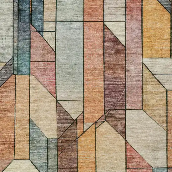 Coral And Orange Geometric Washable Indoor Outdoor Area Rug Photo 5